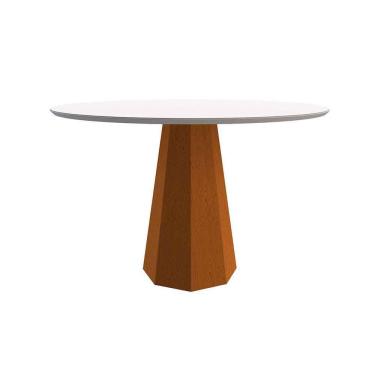 Imagem de mesa de jantar redonda com tampo de vidro isis off white e ype 135 cm