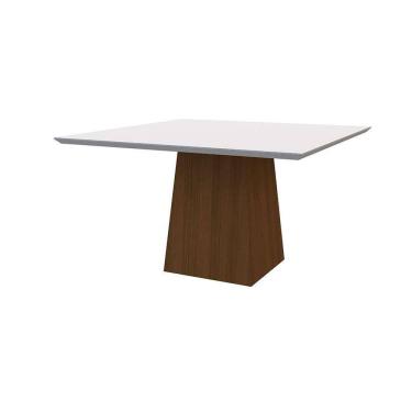 Imagem de mesa de jantar quadrada com tampo de vidro jasmin off white e imbuia 135 cm