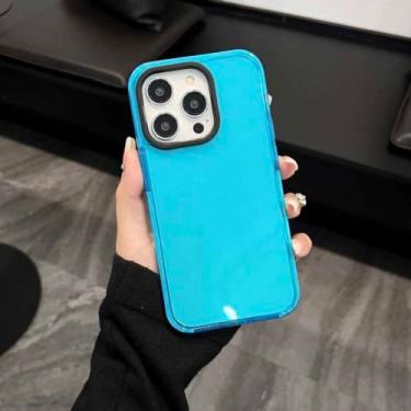Imagem de Capa de telefone de cor fluorescente para iPhone 11 Pro Max 12 13 14 Pro Max 14 Plus Candy Color transparente à prova de choque capa traseira de silicone macio, azul, para iPhone 14 Pro