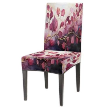 Imagem de Capas de cadeira única para sala de jantar abstrata folha rosa elastano cozinha Parsons capas de cadeira, capas de cadeira elásticas removíveis laváveis capas de assento para cadeiras capa protetora