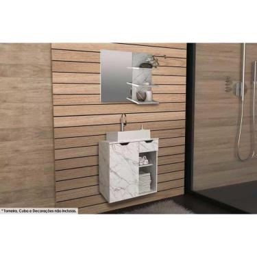 Imagem de Conjunto de Banheiro Armário c/ Espelho BN3608 e Balcão Suspenso BN3605 s/ Cuba Pia 60cm cor Mármore Branco - Tecno Mobili