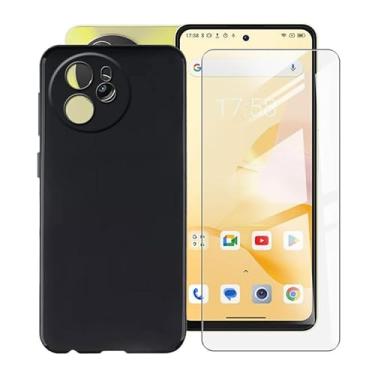 Imagem de HGJTFANY Capa de telefone para Blackview Shark 8 (6,7 polegadas) com [1 x protetor de tela de vidro temperado], [ultrafina] [à prova de choque] capa amortecedora preta de silicone macio para Blackview