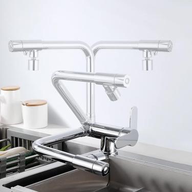 Imagem de Torneira de cozinha de 3 vias com filtro de água, torneira dobrável para água potável, saída dupla, pia de cozinha, torneiras misturadoras, cromado-b, modo duplo