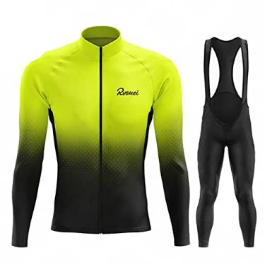 Imagem de Conjunto de camisa de ciclismo quente masculino de inverno térmico de lã para bicicleta ao ar livre manga longa 3D acolchoado babador calças para corrida, verde, PP (160 cm/53 kg)