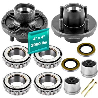 Imagem de JADODE Kit de cubo de reboque 4 em 10 cm para 907 kg 1" e 3,8 cm eixo pesado cubo de roda de reboque com rolamentos L44643 1/2" - 20 Thread Trailer Hub Kits conjunto de 2