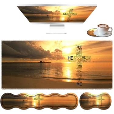 Imagem de Conjunto de mouse pad grande, mouse pad de mesa + almofada de pulso de teclado + tapete de pulso de mouse + porta-copos ergonômico, espuma viscoelástica multifuncional - Evening Calm