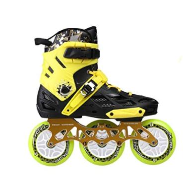 Imagem de Patins profissionais em linha de 3 rodas, sapatos de patinação, patins de corrida de slalom mutáveis (cor: amarelo, tamanho: 44)