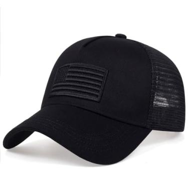 Imagem de Boné de beisebol bandeira americana bandeira dos EUA baixo perfil malha snapback plana ajustável ao ar livre boné unissex feminino masculino, Preto - 2, Tamanho �nica