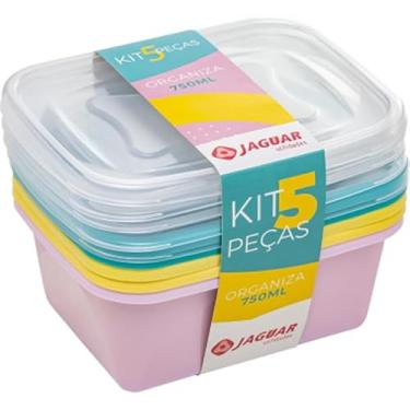 Imagem de Kit 5 Potes Multiusos Organizadores com Tampa - 750ml - Conjunto de Pote Jaguar - 5pc Retangular 750ML Colorido - PANAMI
