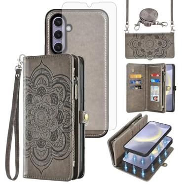 Imagem de Asuwish Capa de celular para Samsung Galaxy S24 Plus S24+ 5G Carteira com zíper destacável com alça protetora de tela de vidro temperado, suporte de cartão de flor mandala S24plus 24S + S 24 24+