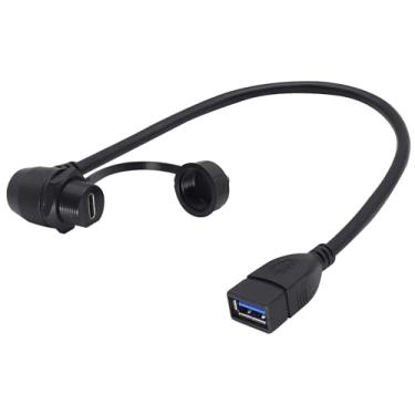 Imagem de zdyCGTime Cabo de montagem em painel USB tipo C com ângulo direito e esquerdo - USB A 3.0 fêmea para montagem de extensão fêmea tipo C 3.0 de 90 graus, montagem no painel, cabo de montagem embutida,