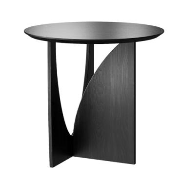 Imagem de Mesa lateral redonda, mesa de canto estética moderna com folheado de carvalho, mesa de madeira para sala de estar, quarto (A, preto)