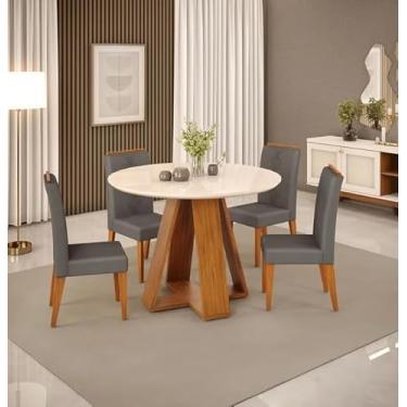 Imagem de Conjunto de Sala de Jantar 4 Cadeiras Tampo Redondo Curvo Dj Móveis Kiara Cadeira Yasmin Freijo Lunar