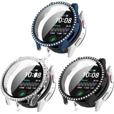 Imagem de Yrzper Compatível com Galaxy Watch 7 40 mm 44 mm Capa protetora de tela de vidro temperado Bling Diamond Cases Mulheres Meninas Cristal Brilhante Strass Cases Smartwatch Acessórios Capa (3 unidades,