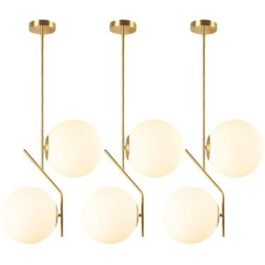 Imagem de 3 x Luminárias 67cm Pendente Jabuticaba 2 Globos Vidro Dourado Lustre 