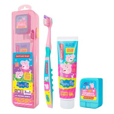 Imagem de Kit Viagem Infantil Porta Escova Dental com Pasta e Fio Peppa Pig DC E