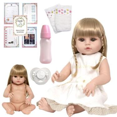 Imagem de Bebe Tipo Reborn Loira Corpo de Vinil Siliconado Acessórios - Cegonha 