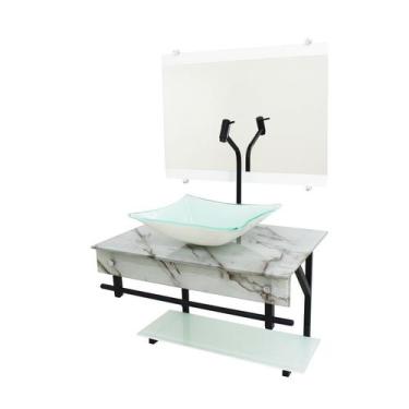 Imagem de Gabinete De Vidro para banheiro 50cm Apx Com Cuba Quadrada Marmorizado