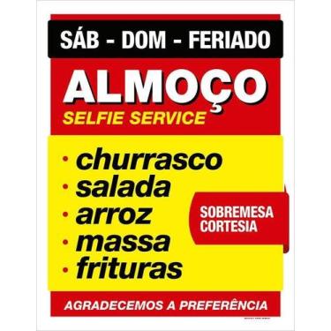 Imagem de Placa Almoço Selfie Service Churrasco Restaurante 36X46 - Sinalizo