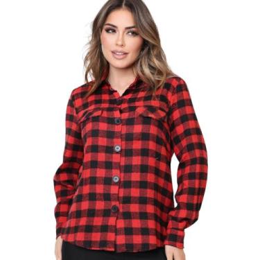 Imagem de Camisa Feminina Xadrez Com Botões E Bolso - Lagun Brasil, Vermelho com
