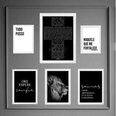 Imagem de Kit Composição 6 Quadros Cristãos Salmo 91 - Com Vidro - Quadros On-Li