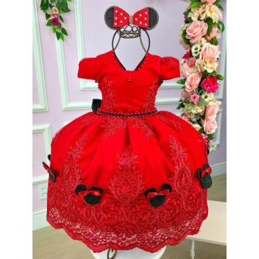 Imagem de Vestido Infantil Princesa Temático Minnie/Minie Realeza Luxo Vermelho 