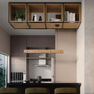 Imagem de Pendente Horizontal Perseu 40w em Madeira Maciça 4 Spots Led Embutidos