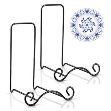 Imagem de Baderke 2 peças de suporte de placa de ferro forjado para exibição de cavalete pequeno suporte de tigela decorativo preto para tigela de mesa, fotos, moldura, arte, livro, placa, prato profundo, 16,5
