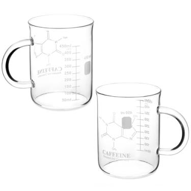 Imagem de QWORK Caneca de copo de cafeína - vidro borossilicato, pacote com 2 450 ml, caneca de café com tema de química para entusiastas da ciência, professores