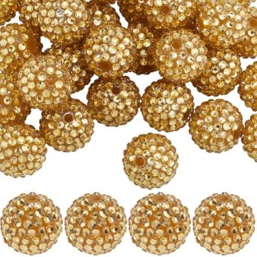 Imagem de SUNNYCLUE 40 peças de contas de strass Bubblegum 20 mm contas de bola de discoteca a granel ouro redondo resina diamante grosso diamante espaçador caneta berloques para canetas com contas chaveiro