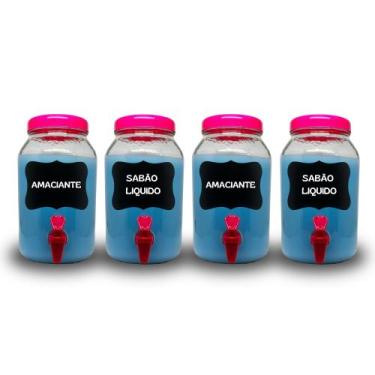 Imagem de Kit lavanderia 4 potes com torneira  sabão liquido, amaciante ou outro