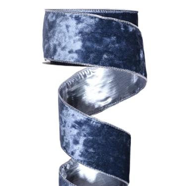 Imagem de YAMA Fita de veludo azul empoeirado com borda prateada com fio de 5 1/2 polegadas para árvore de Natal, artesanato, grinalda, decoração de casa, 5 metros
