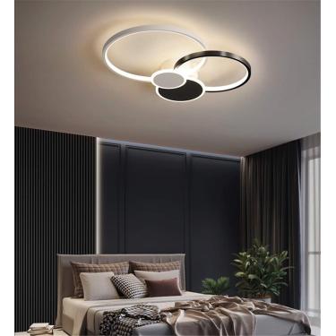 Imagem de Lâmpada de teto LED moderna para sala de estar grande regulável com controle remoto, lâmpada de teto com design de anéis redondos Metal criativo acrílico para sala de jantar pingente de deco