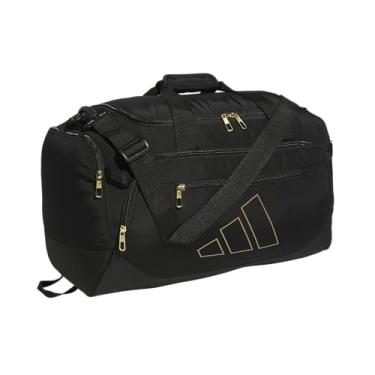 Imagem de Adidas Bolsa esportiva Defender 5.0, bolsa esportiva de viagem durável para homens e mulheres, Preto/dourado metálico, Small (42L), Bolsa esportiva Defender 5.0, bolsa esportiva de viagem durável para