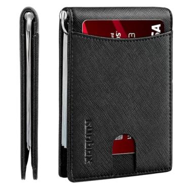 Imagem de Carteira masculina fina com clipe de dinheiro com bloqueio de RFID, 11 porta-cartões, minimalista, pequena, fina, de couro de carbono, dobrável e dobrável, caixa de presente, Cruz preta - 11