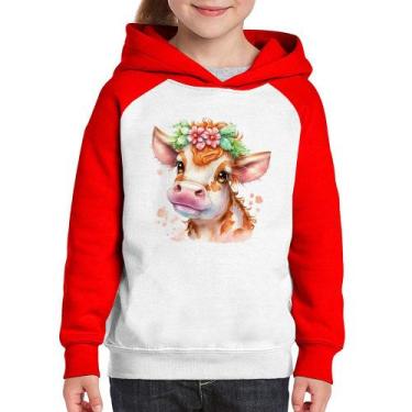 Imagem de Moletom Infantil Vaquinha E Flores - Foca na Moda, Branco, Vermelho, 2