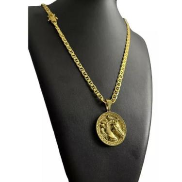 Imagem de Cordão Piastrine 7mm Pingente Cavalo Redondo - Banhado A Ouro 18k - To