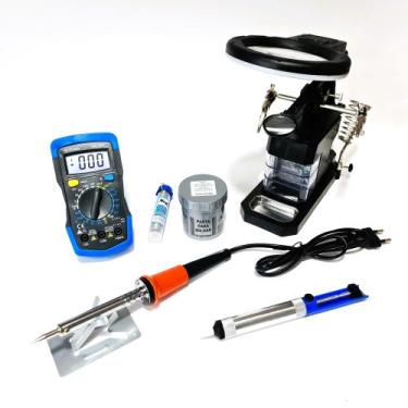 Imagem de Ferro de Solda 30w 110v Multimetro 830L Lupa Com Gavetas Estanho Pasta