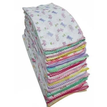 Imagem de Fralda Estampada Luxo 70x70 Com Crochê Kit Com 5 Pçs - Dugu, Feminino 