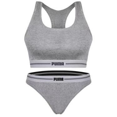 Imagem de Kit Puma Top Nadador + Calcinha Biquíni Feminino, Cinza, GG