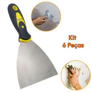 Imagem de kit 6 Espátula 10 Cm para Gesseiro Pintor Massa Corrida Obra Cabo Embo