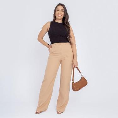 Imagem de Calça Pantalona Alfaiataria Cintura Alta Social Feminina - SWISS BOUTI