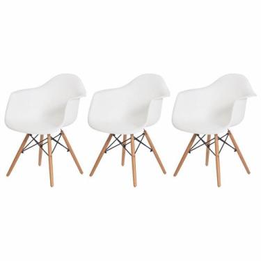 Imagem de Kit 3 Cadeiras Charles Eames Eiffel Com Braço Amarela Base Madeira - C