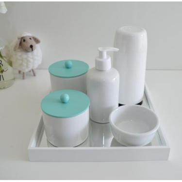 Imagem de Kit Higiene Porcelana Bebê K162 Bandeja Espelho Mdf Cuidados Bebê - Ci
