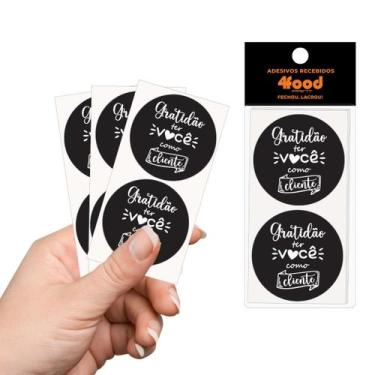 Imagem de 50 Etiquetas Adesivas  Gratidão Preto  Adesivos Recebidos  4Cm - 4FOOD