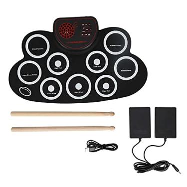 Imagem de Conjunto de Bateria Eletrônica, 9 Almofadas Enroladas Elétricas USB Recarregável Alto-falante Duplo Conjunto de Bateria Infantil, Almofada Portátil Almofada de Prática de Bateria