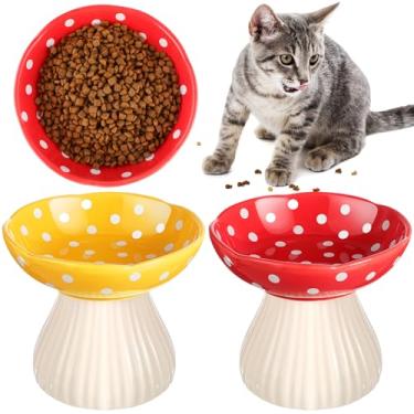 Imagem de Teenyyou 2 peças de tigela elevada de cerâmica para gatos tigela elevada para comida de gato com bigode de cerâmica elevada para gatos prato de comida para gatos para comida e água, tigela larga de