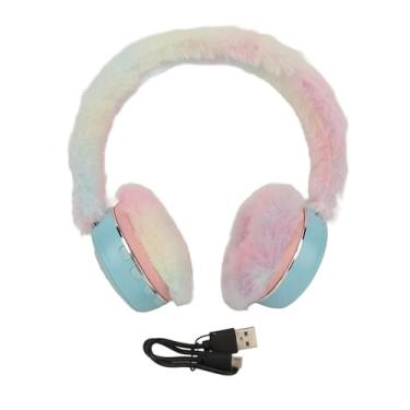 Imagem de Vomeko Bluetooth sobre fones de ouvido, desenho animado dobrável inovador pelúcia quente earmuff graves profundos com fone de ouvido sem fio com luz de respiração colorida, para (Azul)
