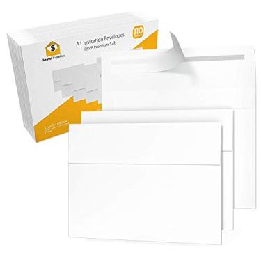 Imagem de Envelopes pequenos RSVP A1 3,5 x 5-3 5/8 x 5 1/8 – para cartões de resposta de casamentos, chás de bebê, notas de agradecimento, fotos e qualquer inserção de 7,6 x 12,7 cm – W/Peel, Pressione e autovedação – aba quadrada, Branco, 110 Pack