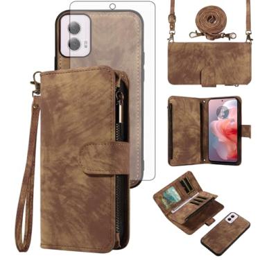 Imagem de Asuwish Capa de celular para Motorola Moto G Power 5G 2024 com zíper carteira magnética com protetor de tela de vidro temperado, alça de pulso transversal flip porta-cartão de crédito bolsa G5